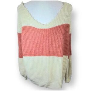 POPSUGAR CREAM & PINK DISTRESSED HEM SWEATER SZ.XL EUC.